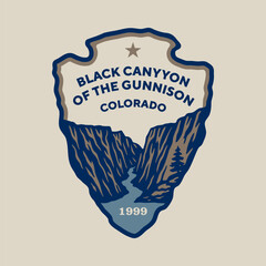 Emblem sticker logo illustration of Black Canyon of the Gunnison National Park, Colorado, USA.