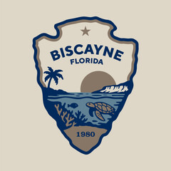 Emblem sticker logo illustration of Biscayne National Park, Florida, USA.