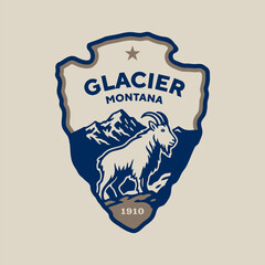 Emblem sticker logo illustration of Glacier National Park, Montana, USA.