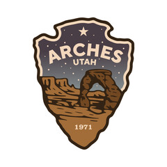 Emblem sticker logo illustration of Arches National Park, Utah, USA.