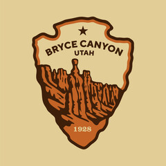 Emblem sticker logo illustration of Bryce Canyon National Park, Utah, USA.