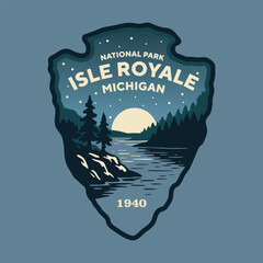 Emblem sticker logo illustration of Isle Royale National Park, Michigan, USA.