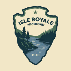 Emblem sticker logo illustration of Isle Royale National Park, Michigan, USA.