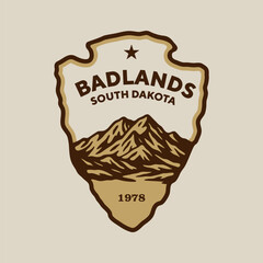 Emblem sticker logo illustration of Badlands National Park, South Dakota, USA.