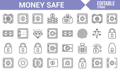 Collection of Icons Representing Vaults, Cash Safes, and Locks

