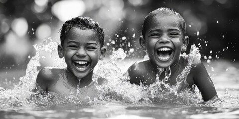Obraz premium Children's laughter at the pool.