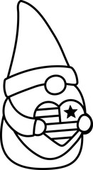 Cute 4th of July gnome character line art illustration design.
USA Independence Day gnomes outline vector isolated.
Transparent background. SVG file.
