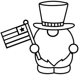 Cute 4th of July gnome character line art illustration design.
USA Independence Day gnomes outline vector isolated.
Transparent background. SVG file.

