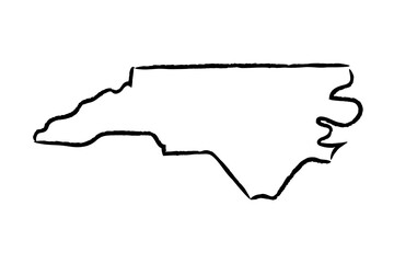 North Carolina hand drawn map. Simple US state outline sketch map. Doodle style map isolated on white for business designs.