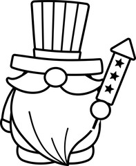 Cute 4th of July gnome character line art illustration design.
USA Independence Day gnomes outline vector isolated.
Transparent background. SVG file.
