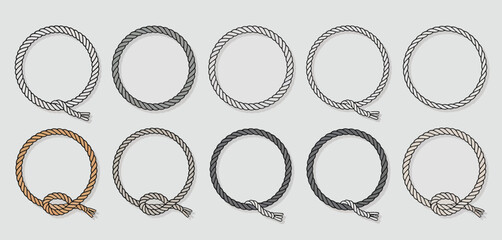 Ten Rope Circle Frames with Knots in Various Colors