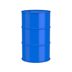 3D Icon plain metal blue drum barrel, mockup in close up 
