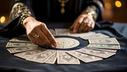 Faceless Hands Arranging Tarot Cards in Crescent Shape on Velvet Cloth