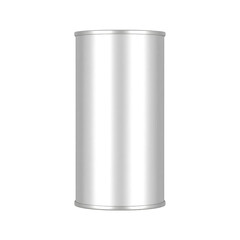 3D Icon silver aluminum plain cylinder tin can, mockup in close up on white background