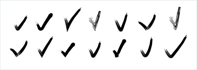 Check mark set. Hand painted grunge brush tick symbol design element. Isolated vector yes check marks collection.