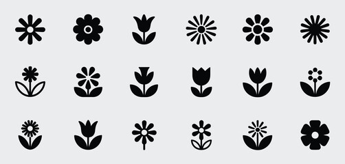 Collection of Simple Black Flower and Tulip Icons