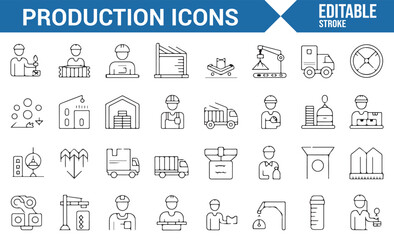 Vector Set of Production and Manufacturing Icons for Industrial Design