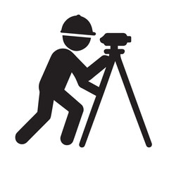 Surveyor Using Theodolite Icon – Land Surveying and Construction Measurement Symbol