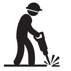 Construction Worker with Jackhammer Icon – Demolition and Road Work Symbol