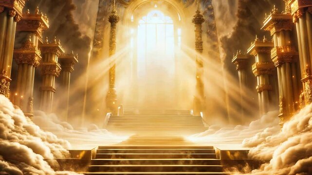 Celestial Sanctuary with pillars and fog and lighting effects