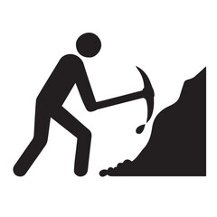 Worker with Pickaxe Icon – Mining and Digging Silhouette Symbol