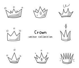 Cute crown vector illustration collection. Doodle of crowns in line art style collection set. For material, graphic element, decoration, design