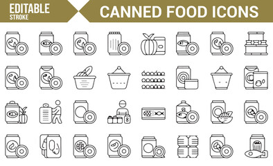Editable Canned Food Icon Set | Cans, Bottles, and Food Storage Symbols