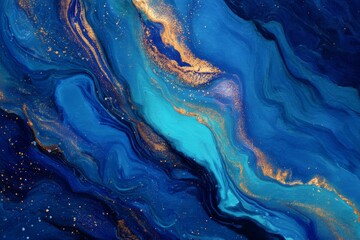 Obraz premium Abstract Blue and Gold Fluid Art