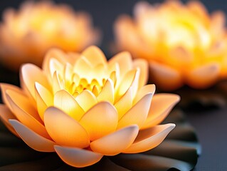 Glowing Lotus Flowers on Black Background