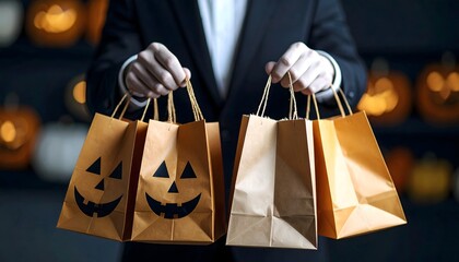 Faceless Figure Distributing Halloween Party Favors in Bags