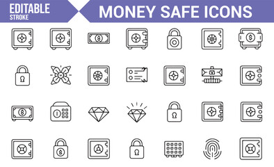 Editable Icon Set for Money Safe and Security | Lock, Vault, and Protection Symbols

