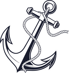 anchor silhouette vector on white background. Vector illustration, monochrome sea anchor icon isolated on white background. 