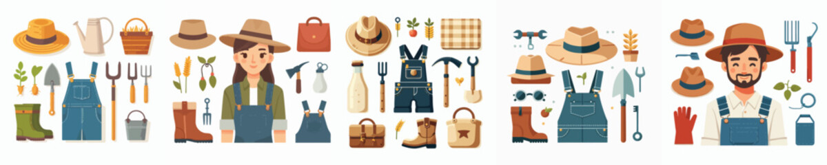 vector set of farmer accessories