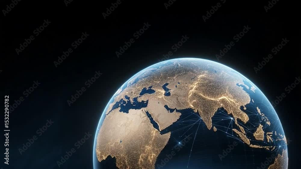 Poster global network illuminated: a breathtaking view of earth, meticulously detailed, highlights global c
