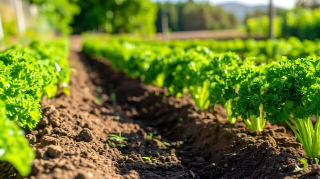Freshly Grown Celery Plants In Rows