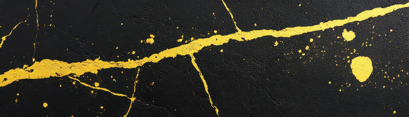 Naklejka premium Abstract art with black marble texture and gold veins creates luxurious and elegant design with dynamic splatter details