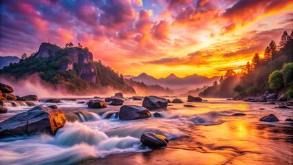 Majestic Mountain River at Sunset