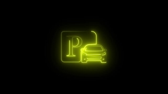 Neon animation of a car parking icon on a black background. apps, smart parking systems, automotive UI, and transport-related visuals