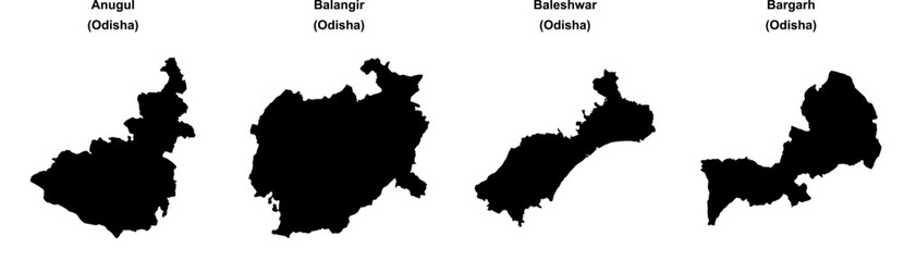 Fototapeta premium Anugul, Balangir, Baleshwar, Bargarh outline maps