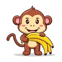 Fototapeta premium Cute cartoon monkey isolated on white background. Vector illustration. 