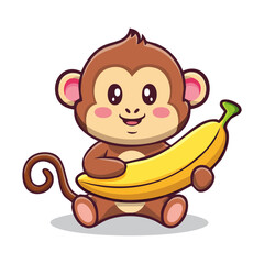 Obraz premium Cute cartoon monkey isolated on white background. Vector illustration. 