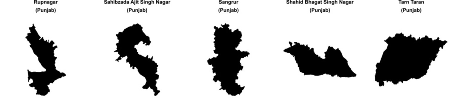 Rupnagar, Sahibzada Ajit Singh Nagar, Sangrur, Shahid Bhagat Singh Nagar, Tarn Taran outline maps