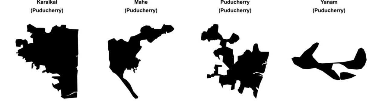 Karaikal, Mahe, Puducherry, Yanam outline maps