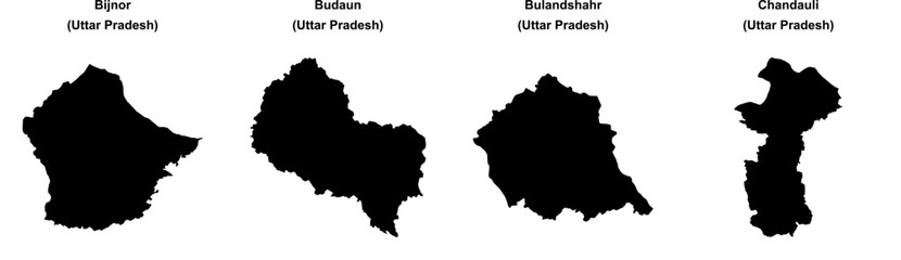 Bijnor, Budaun, Bulandshahr, Chandauli outline maps