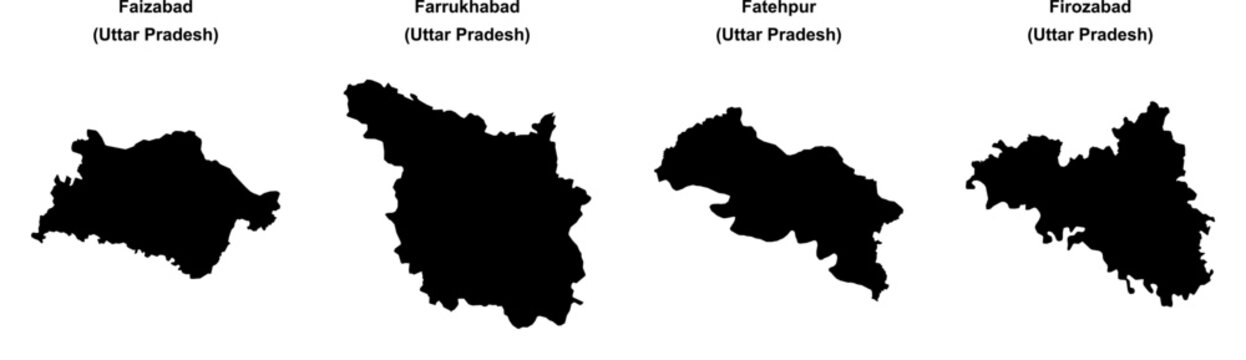 Faizabad, Farrukhabad, Fatehpur, Firozabad outline maps