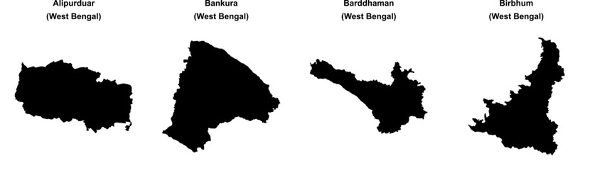 Obraz premium Alipurduar, Bankura, Barddhaman, Birbhum outline maps
