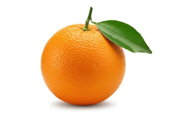 Single orange with leaf on a plain background