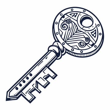 Encryption Key Vector | Generative AI & Linocut Silhouette Design