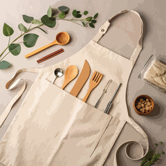 beige-linen-apron-with-wooden-utensils-and-paper
