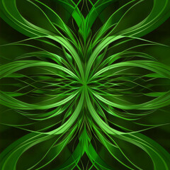 Abstract green fractal, light flower pattern, and digital leaf explosion create a vibrant artistic nature backdrop